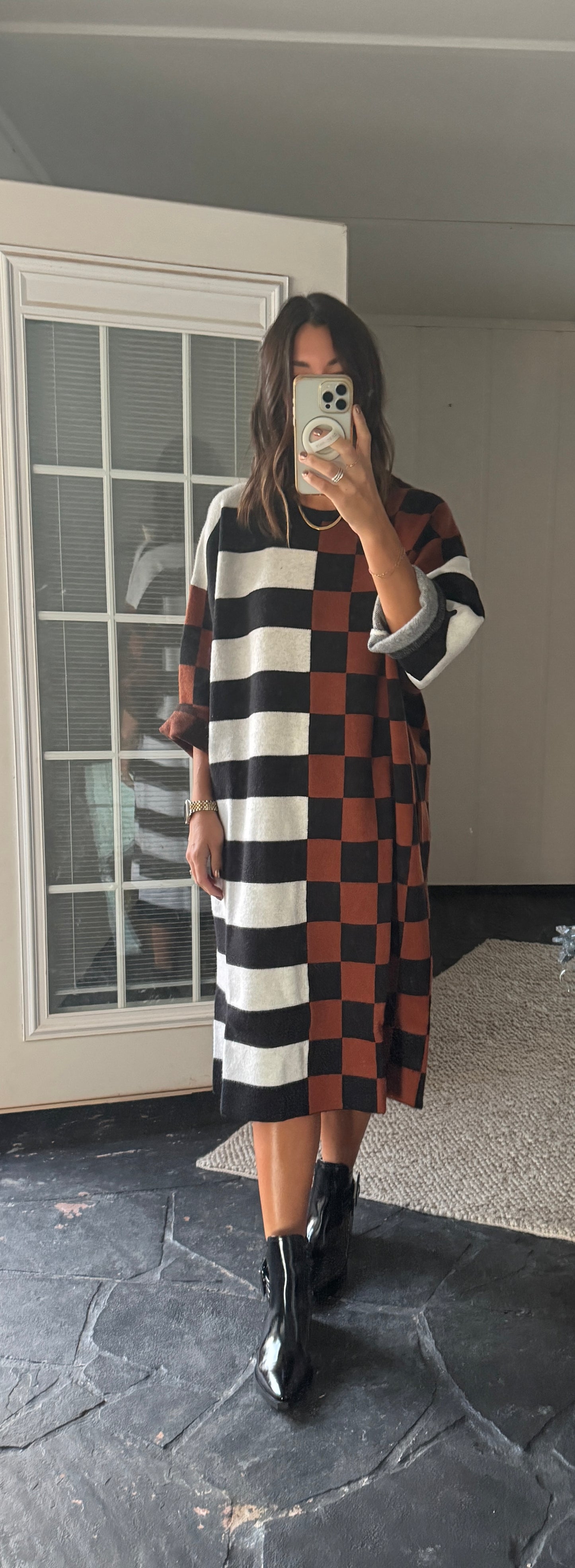 ⭐️ Checkered + Stripe Sweater Midi Dress
