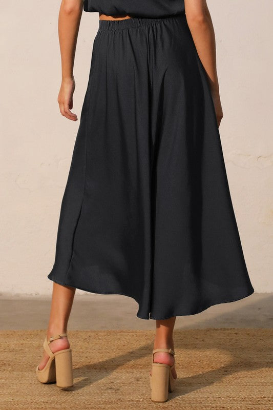 Black Satin Midi Skirt