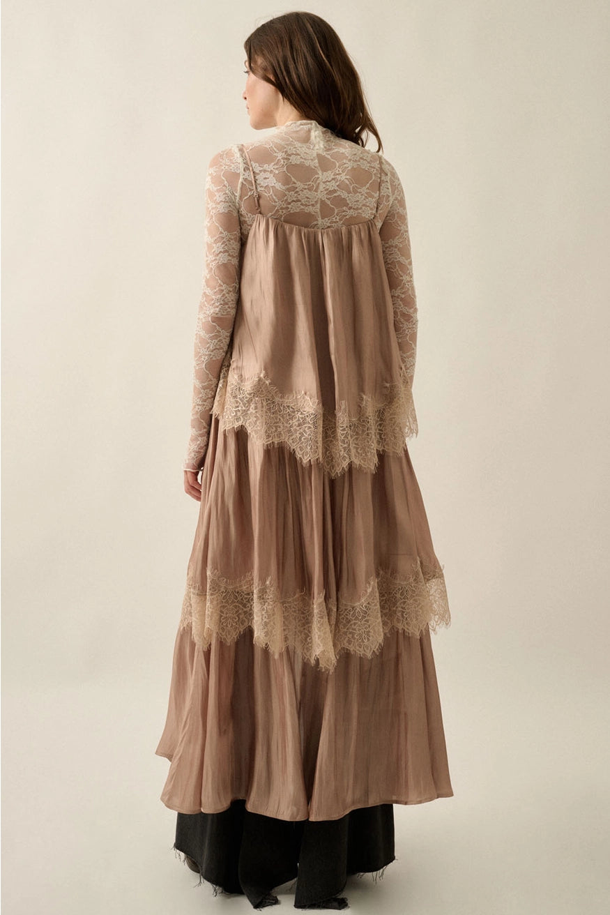 Lace Trim Tiered Maxi Dress