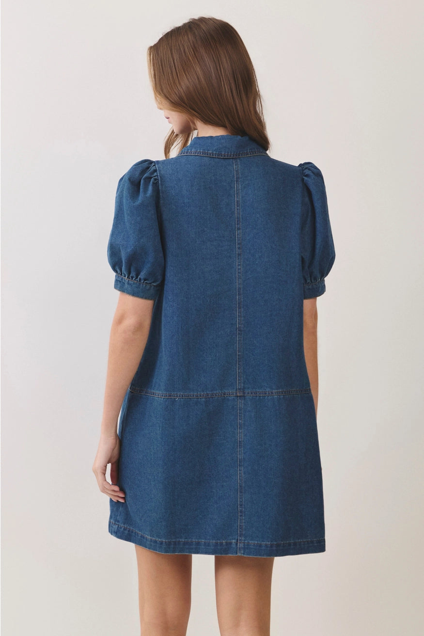 Puff Sleeve Denim Shift Dress