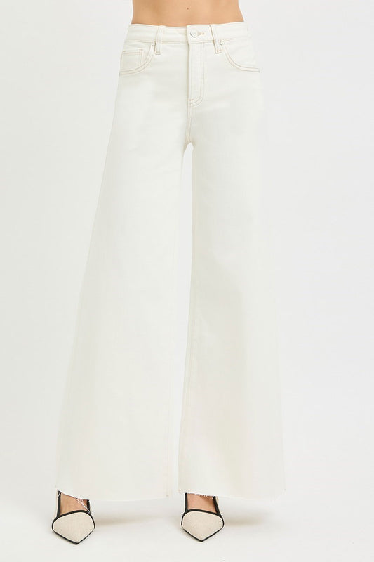 Cream High Rise Wide Leg Jeans