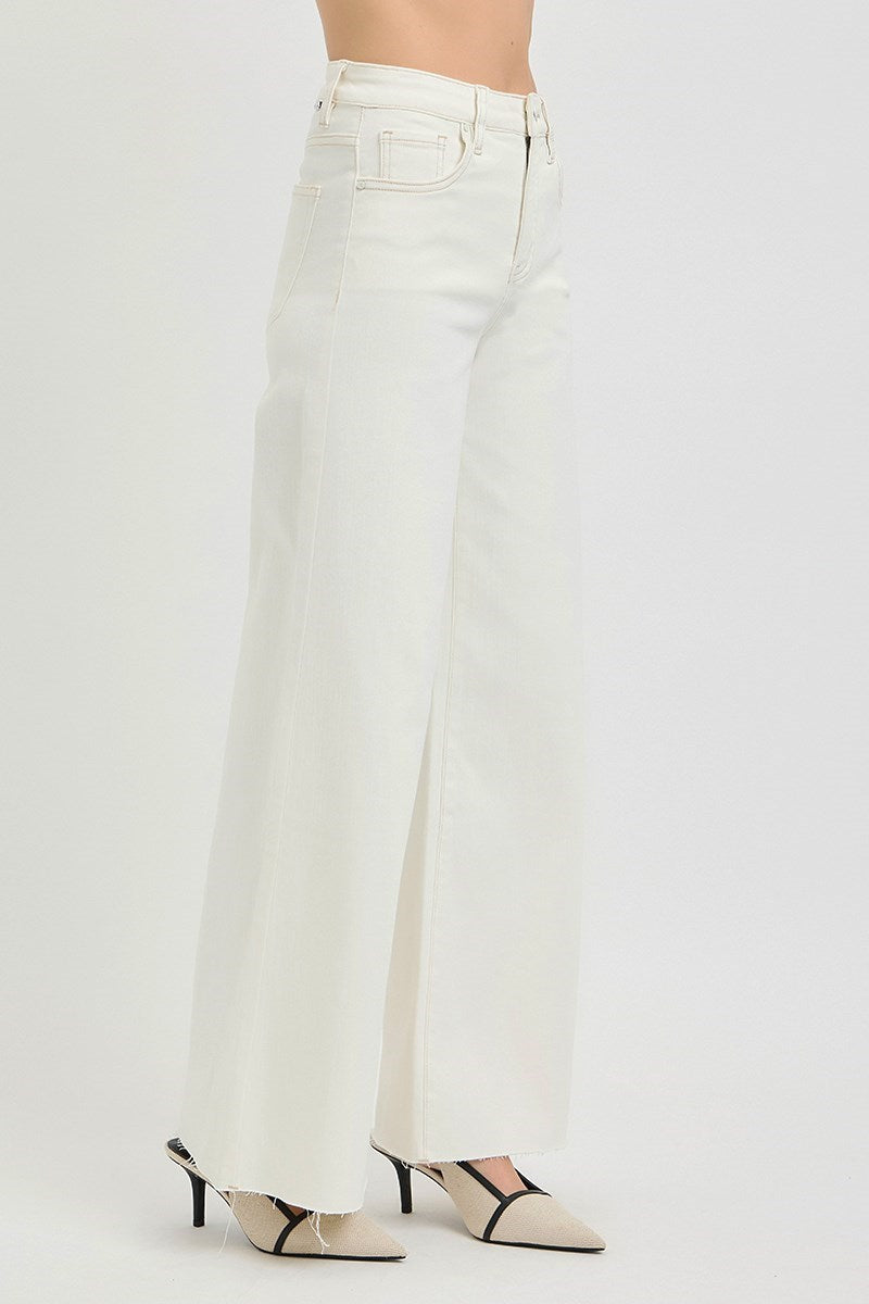 Cream High Rise Wide Leg Jeans