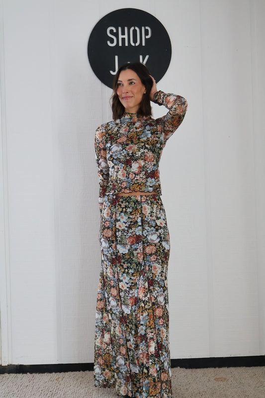 Floral Mesh Maxi Skirt