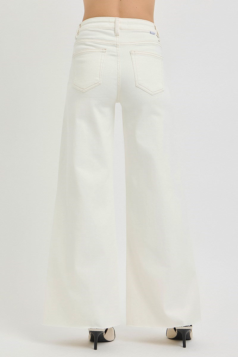 Cream High Rise Wide Leg Jeans