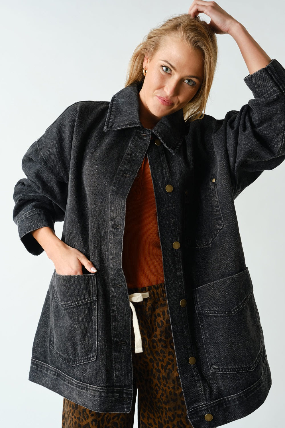 Washed Black Boxy Denim Jacket