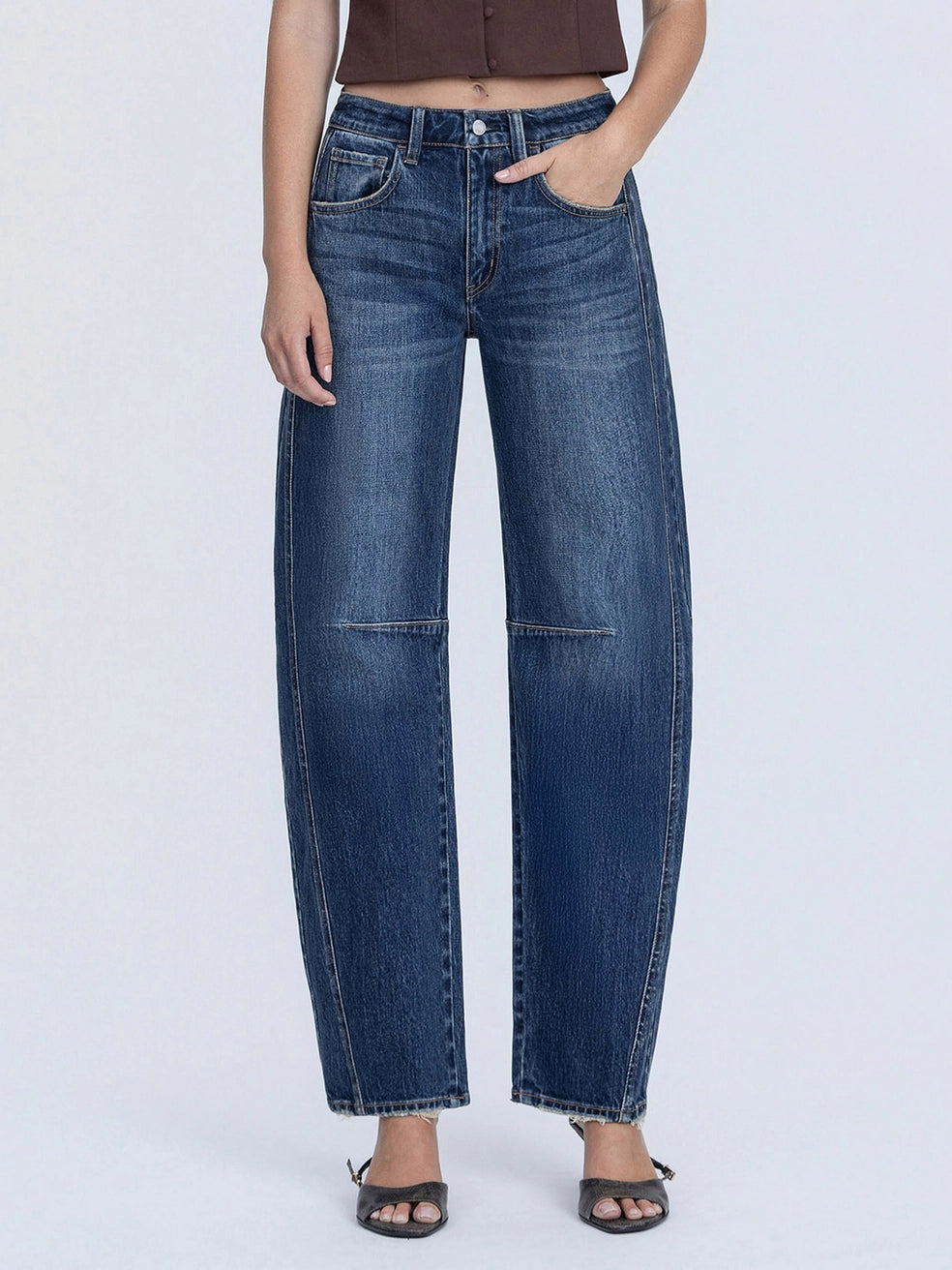 Dark Wash Seamed Barrel Jeans