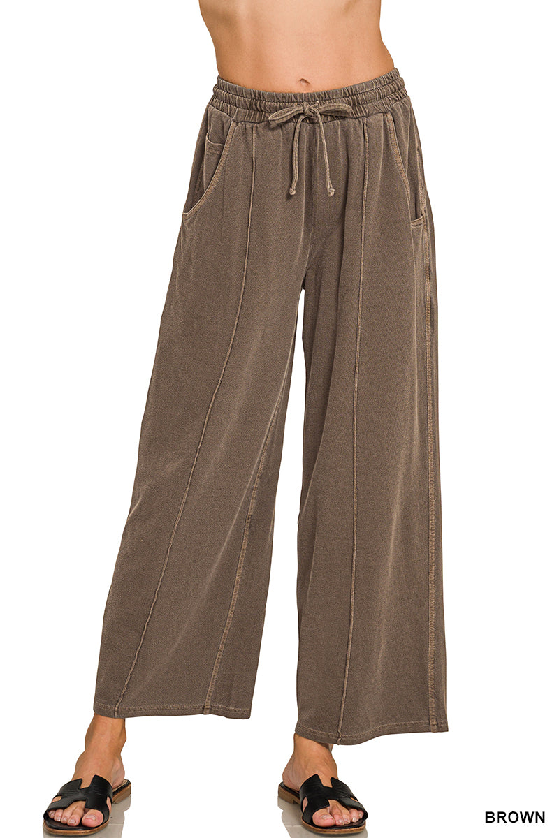 Washed Brown Wide Leg Pant