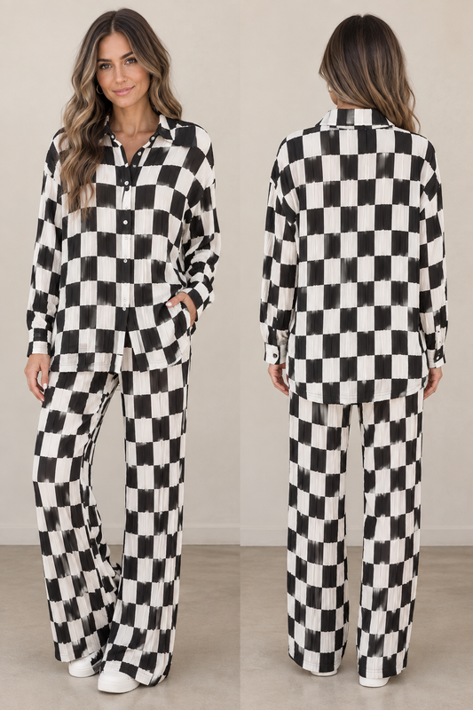 Checkered Wide Leg Pant set