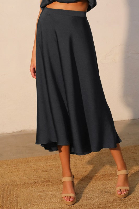 Black Satin Midi Skirt