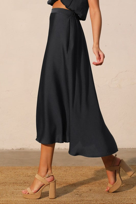 Black Satin Midi Skirt