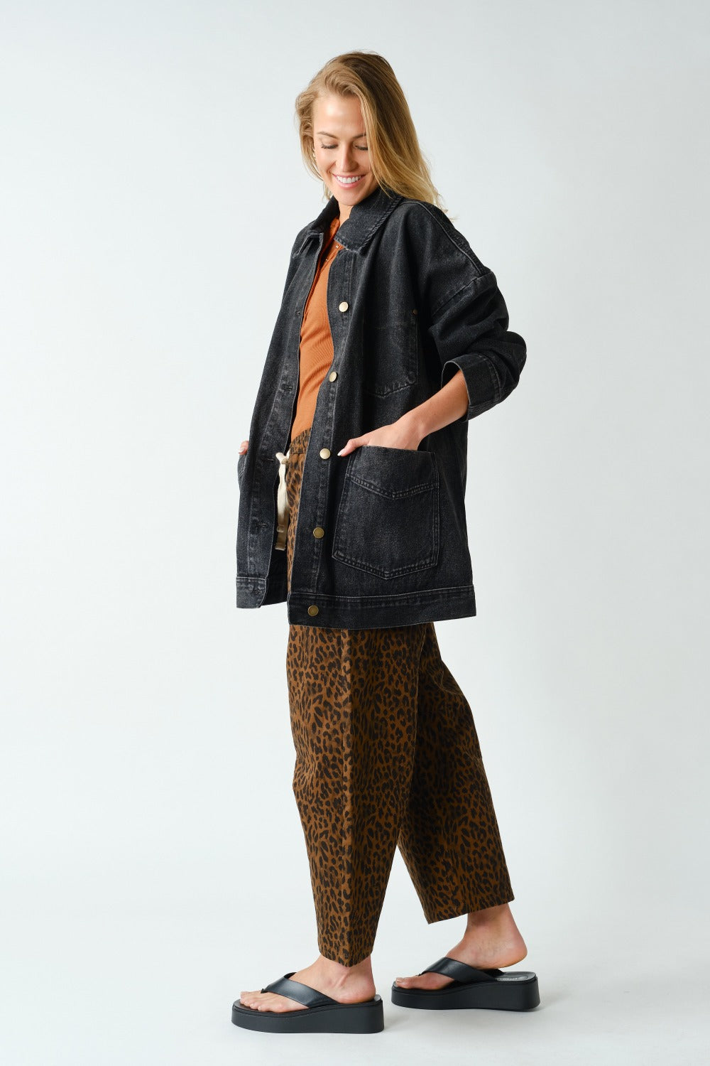 Washed Black Boxy Denim Jacket