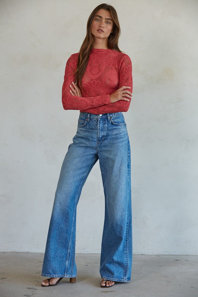 Jacquard Lace Long Sleeve Top