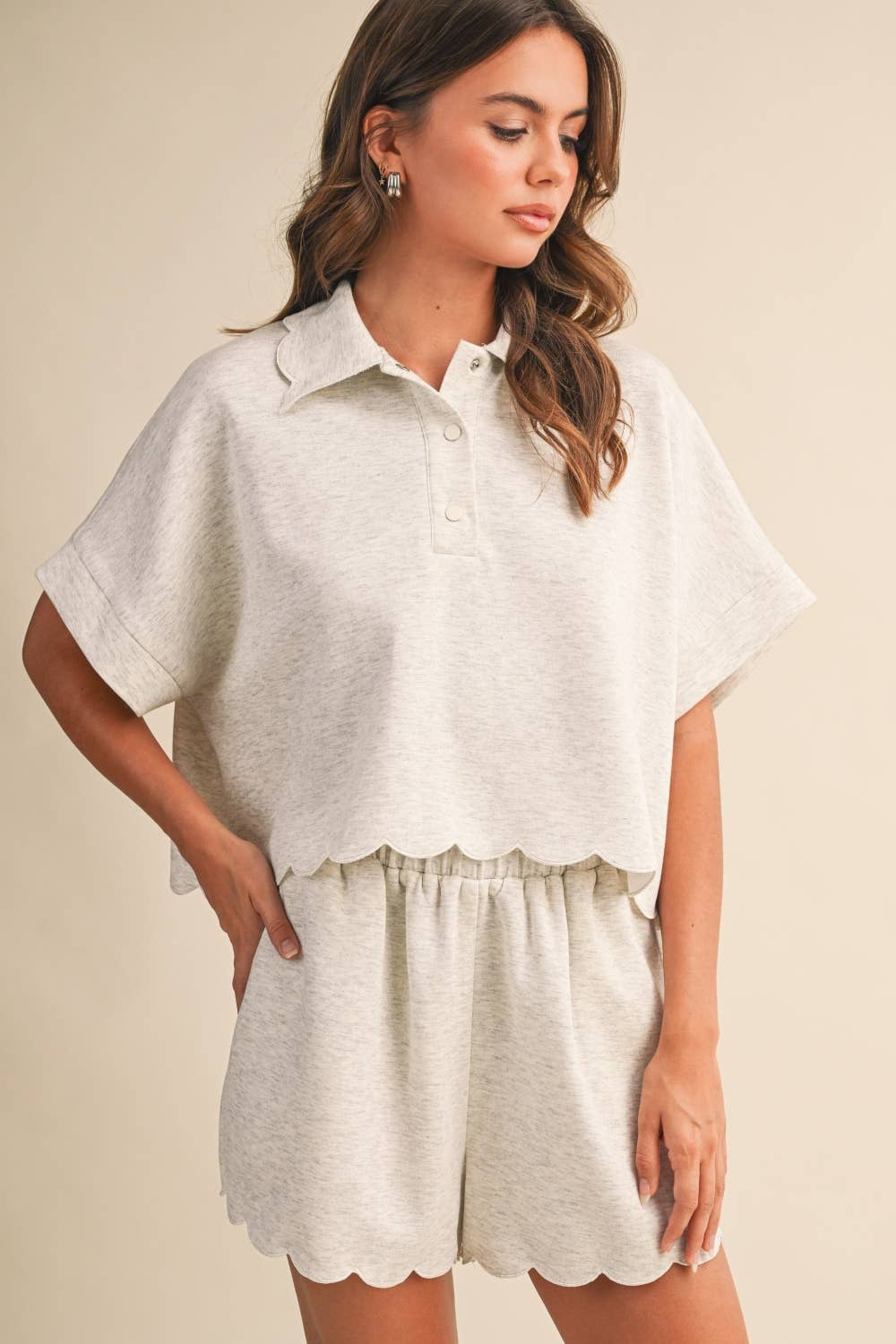 SCALLOPED EDGE COLLAR SHORT SET