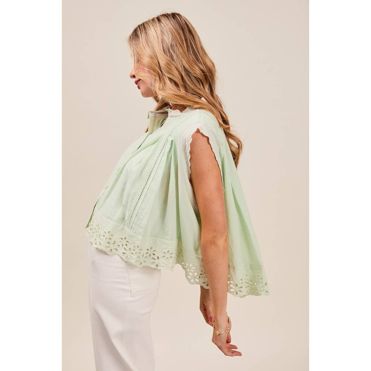 BUTTON UP FRONT PLEATED SLEEVELESS BLOUSE TOP