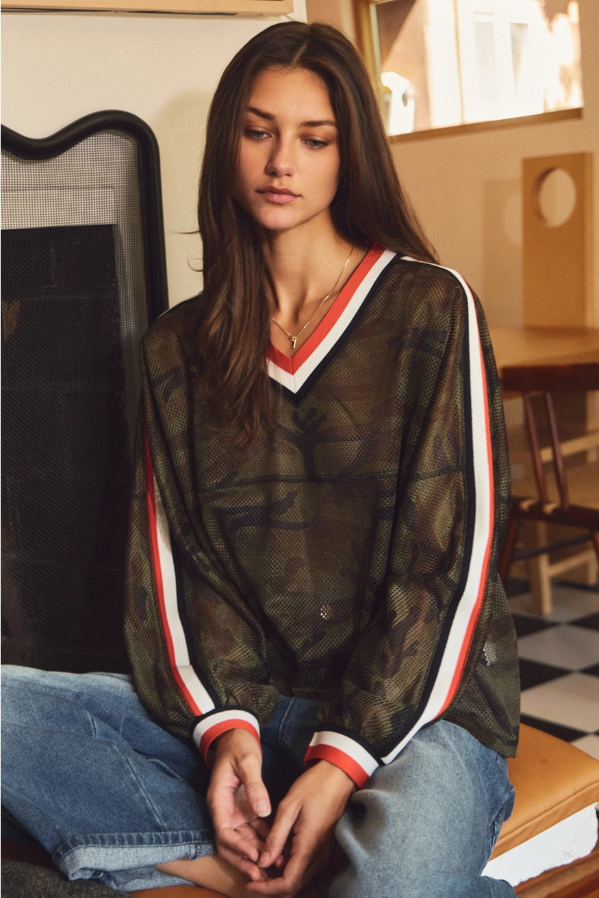 Camo Mesh Varsity Top