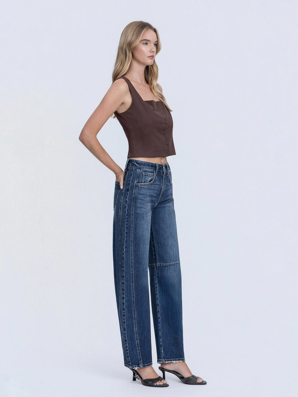 Dark Wash Seamed Barrel Jeans
