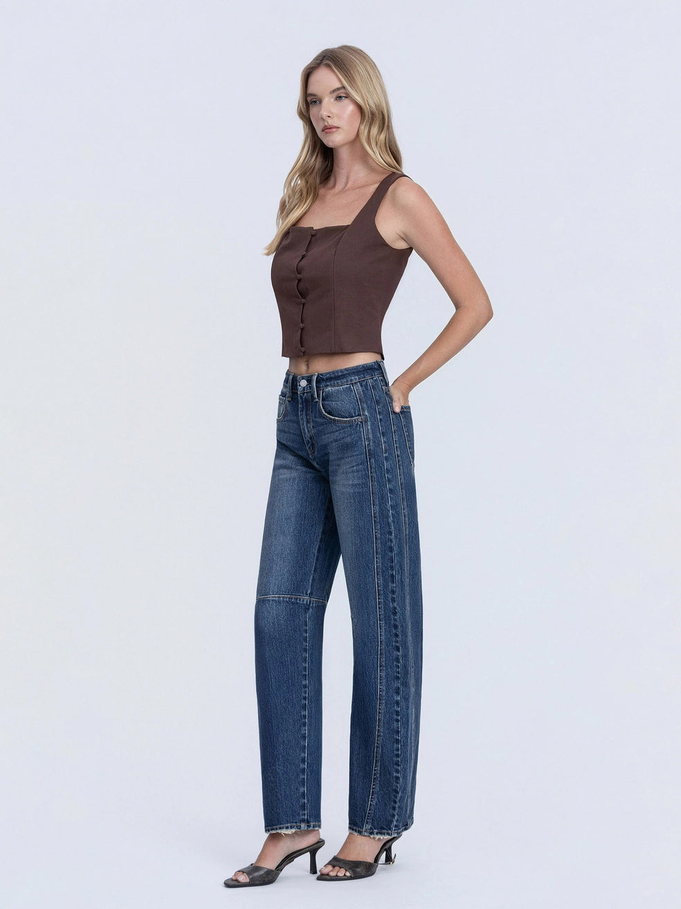 Dark Wash Seamed Barrel Jeans