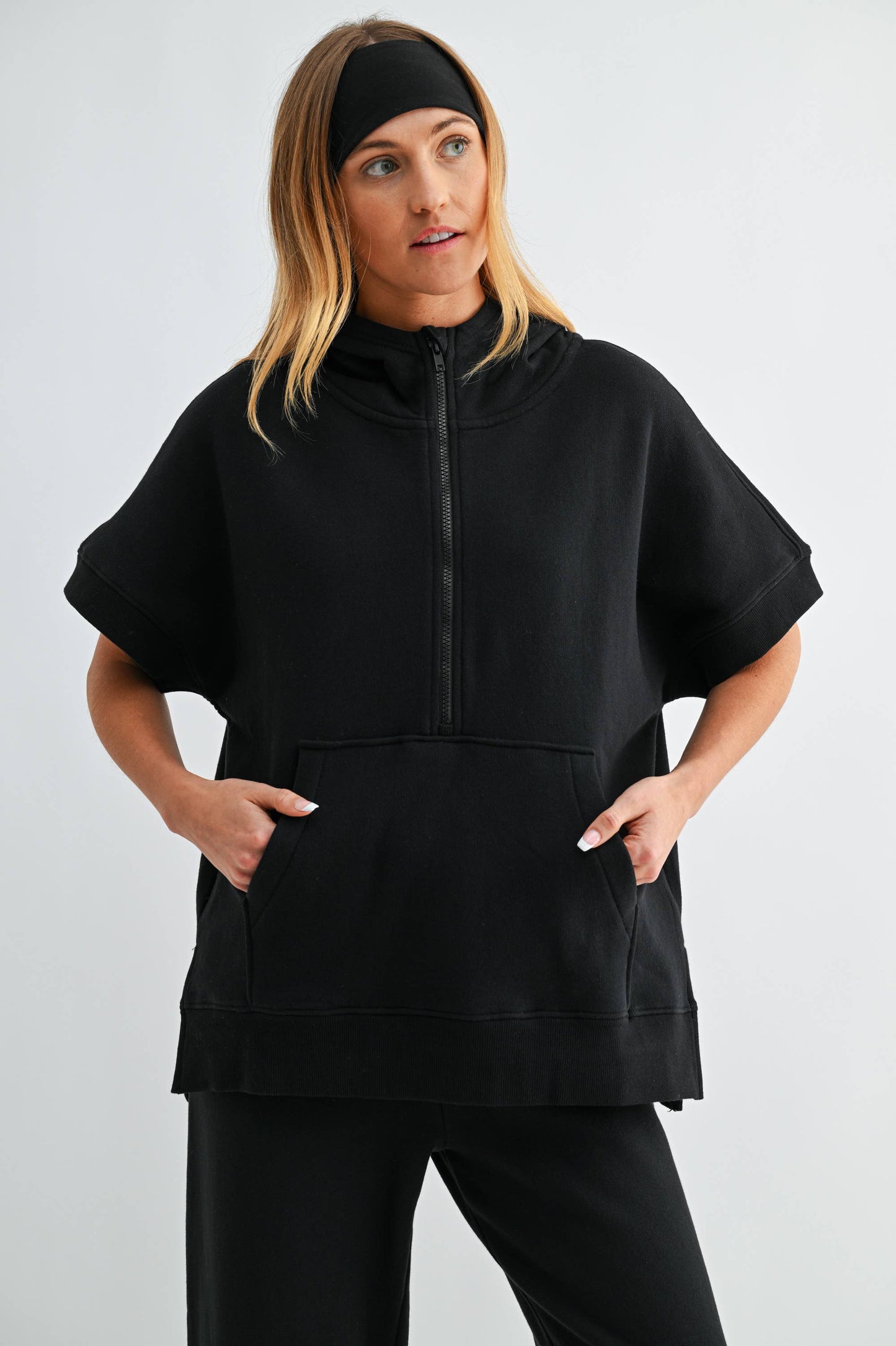 Athletic Short Sleeve Half-Zip Hoodie