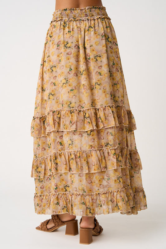 Fall Floral Ruffle Maxi Skirt