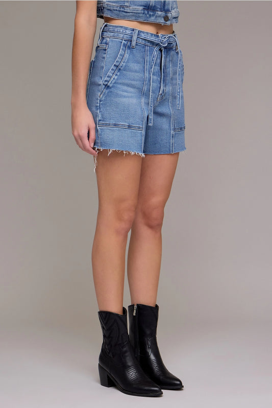 Tie-Waist Utility Denim Shorts