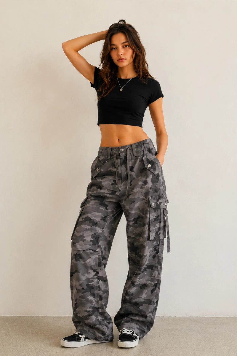 Grey Camo Cargo Pants