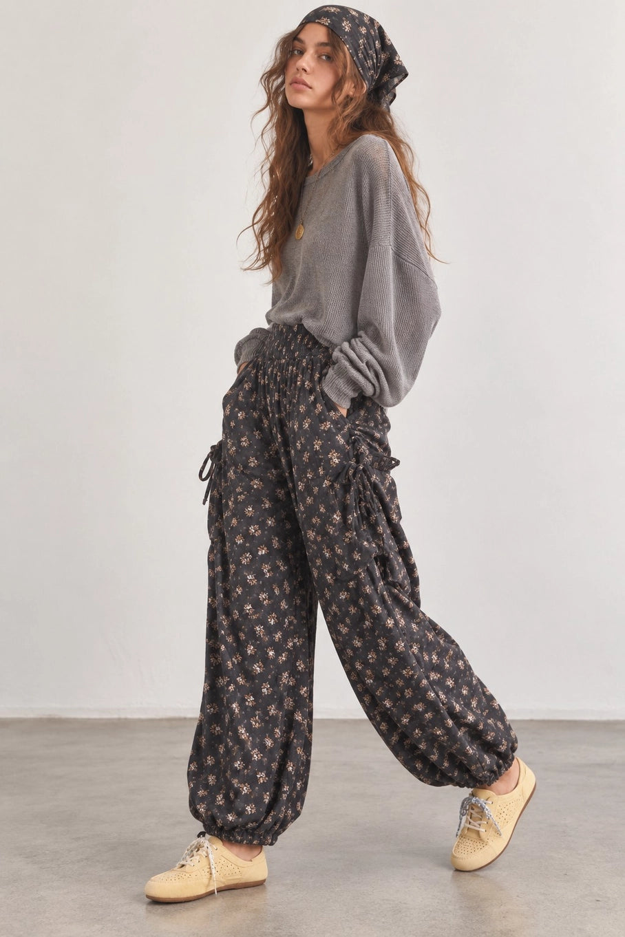 Boho Floral Ruched Pants