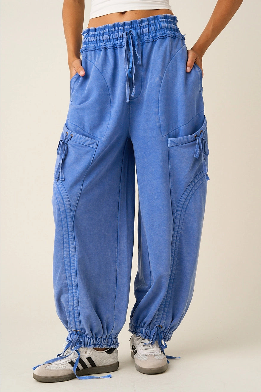Washed Ruched Cargo Joggers