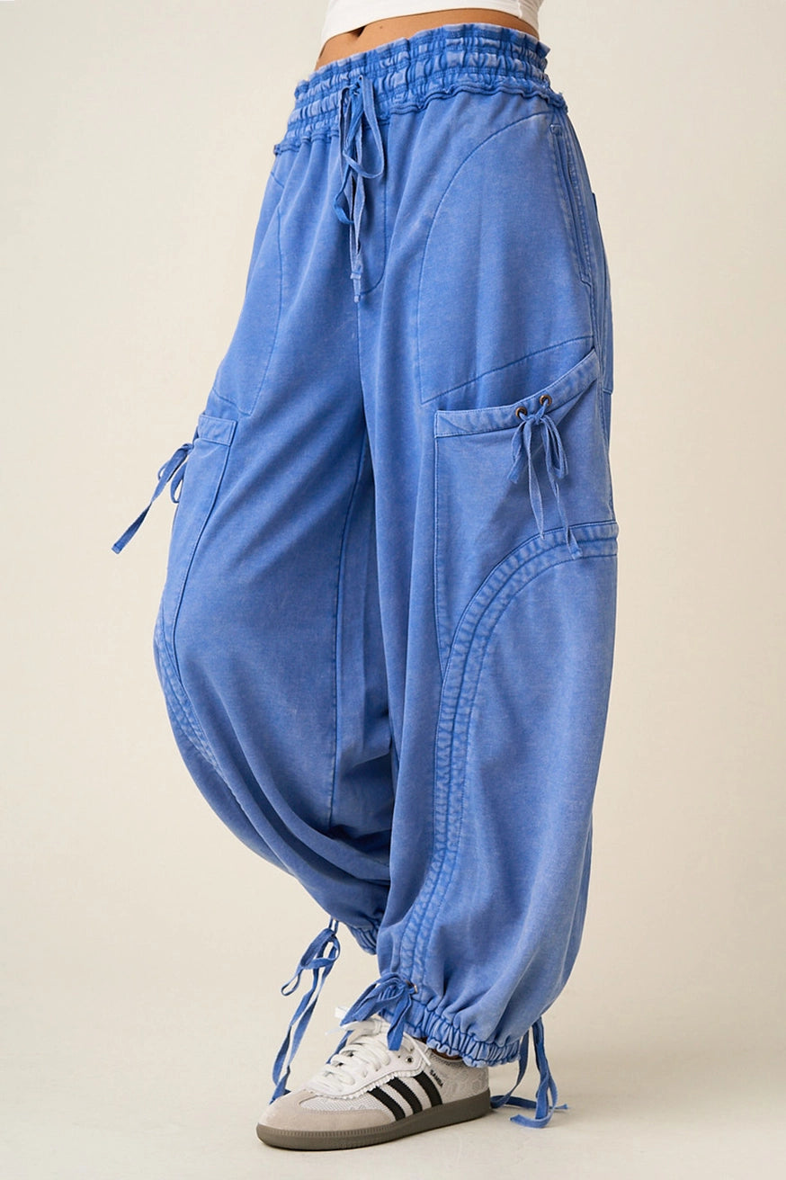 Washed Ruched Cargo Joggers
