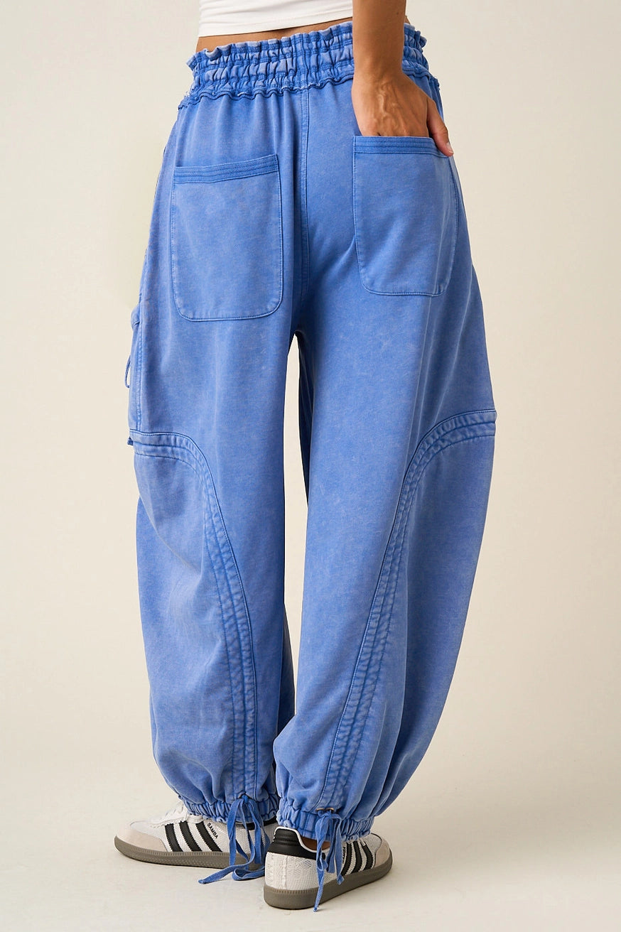 Washed Ruched Cargo Joggers