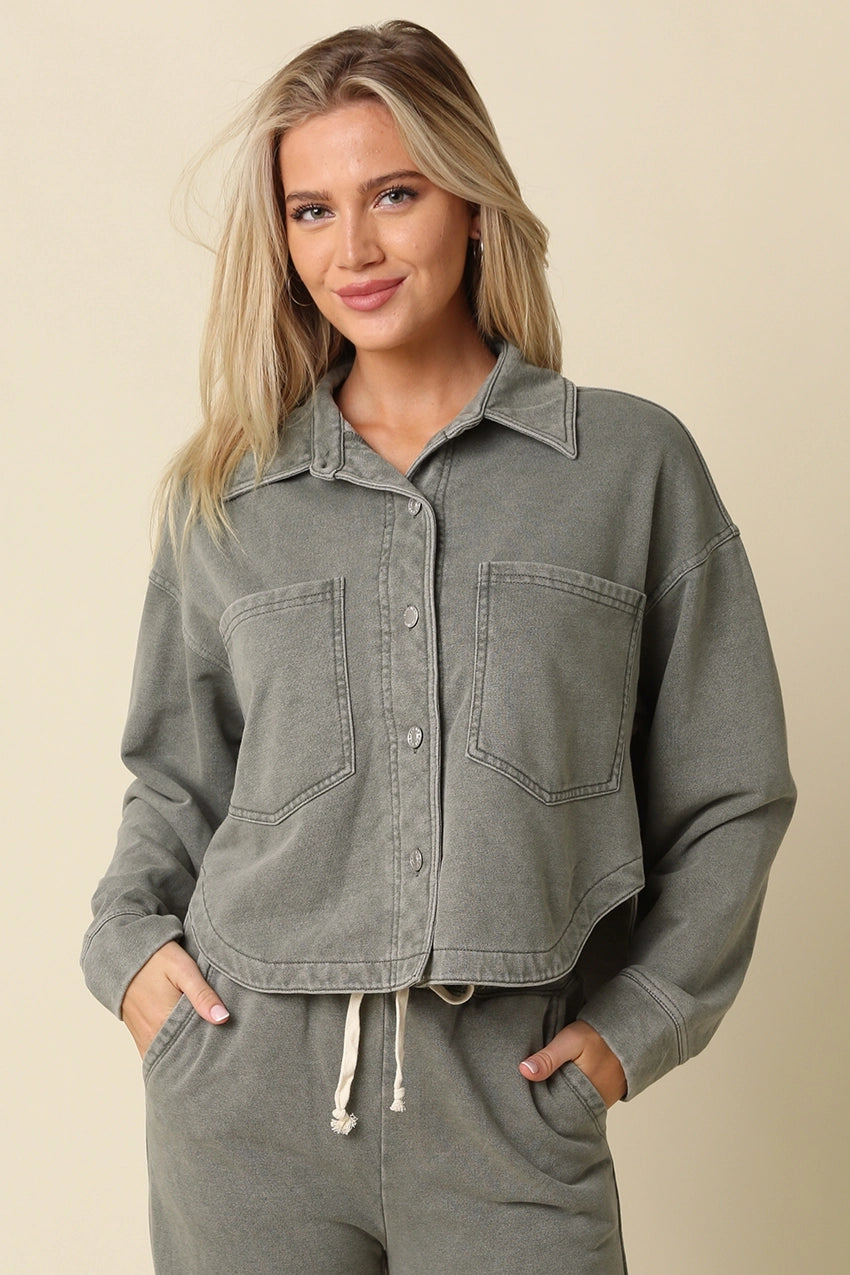 Cropped Button down Shirt Jacket