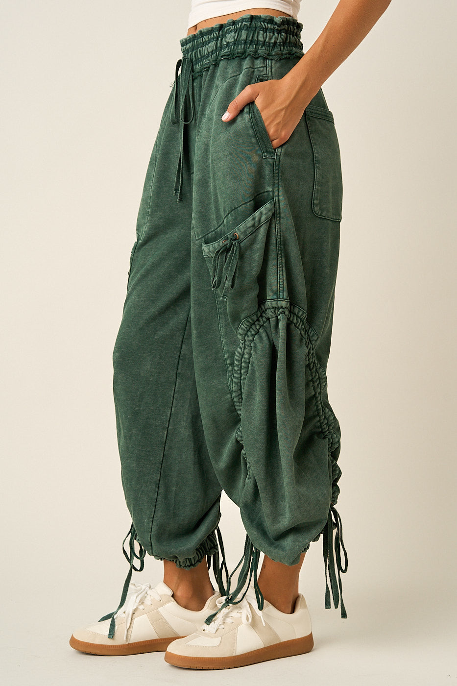 Washed Ruched Cargo Joggers