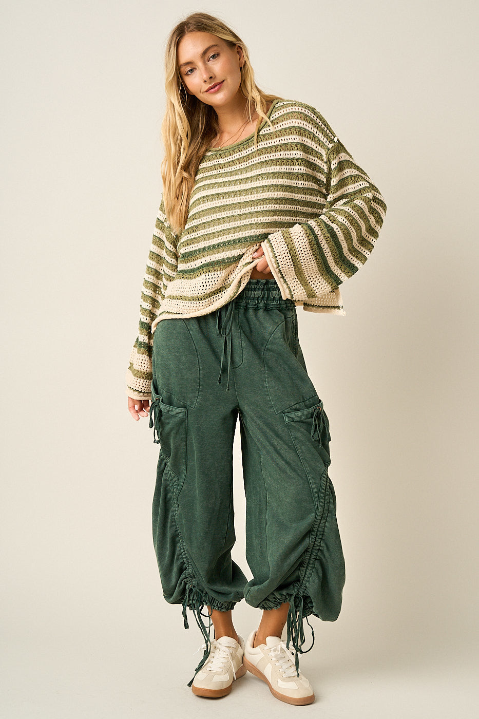 Washed Ruched Cargo Joggers