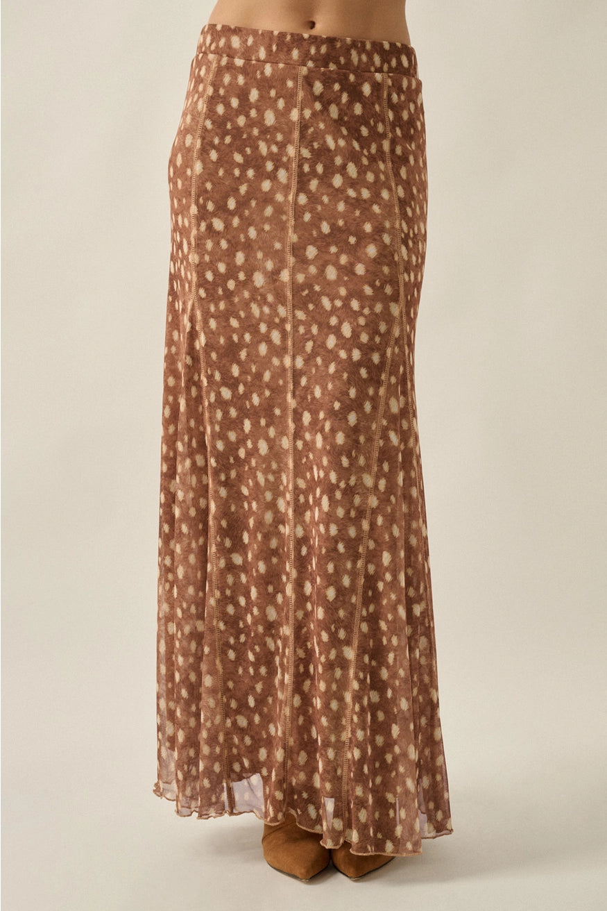 Deer Print Mesh Maxi Skirt