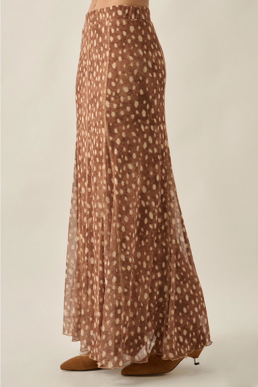 Deer Print Mesh Maxi Skirt