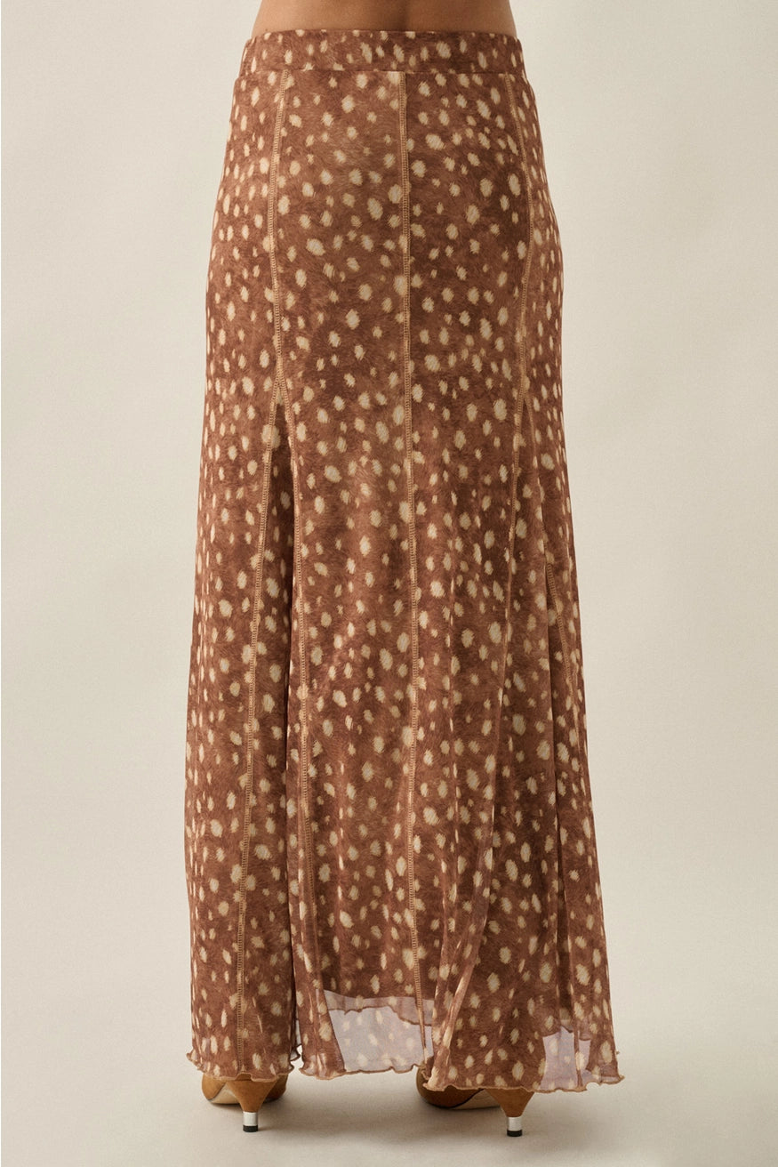 Deer Print Mesh Maxi Skirt