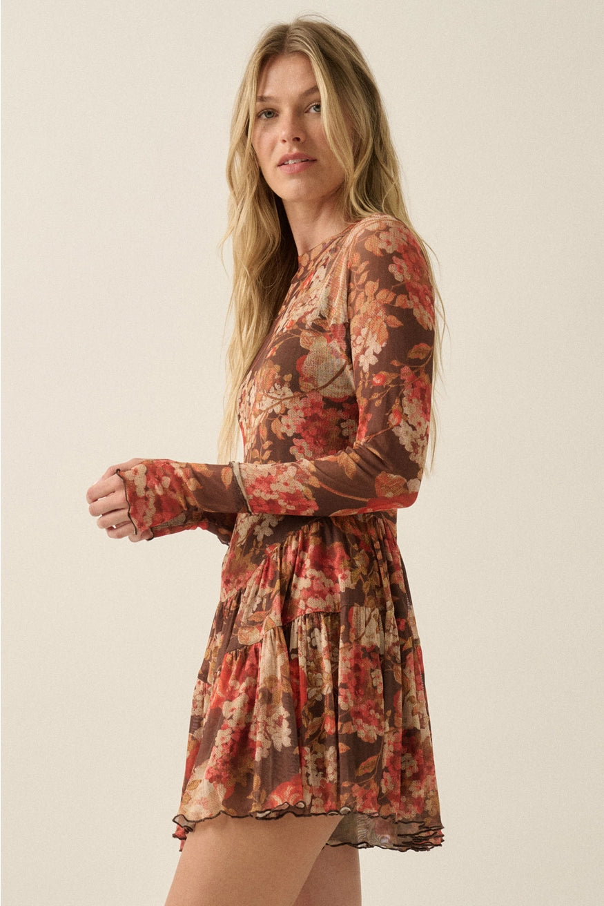 Floral Mesh Drop-Waist Romper