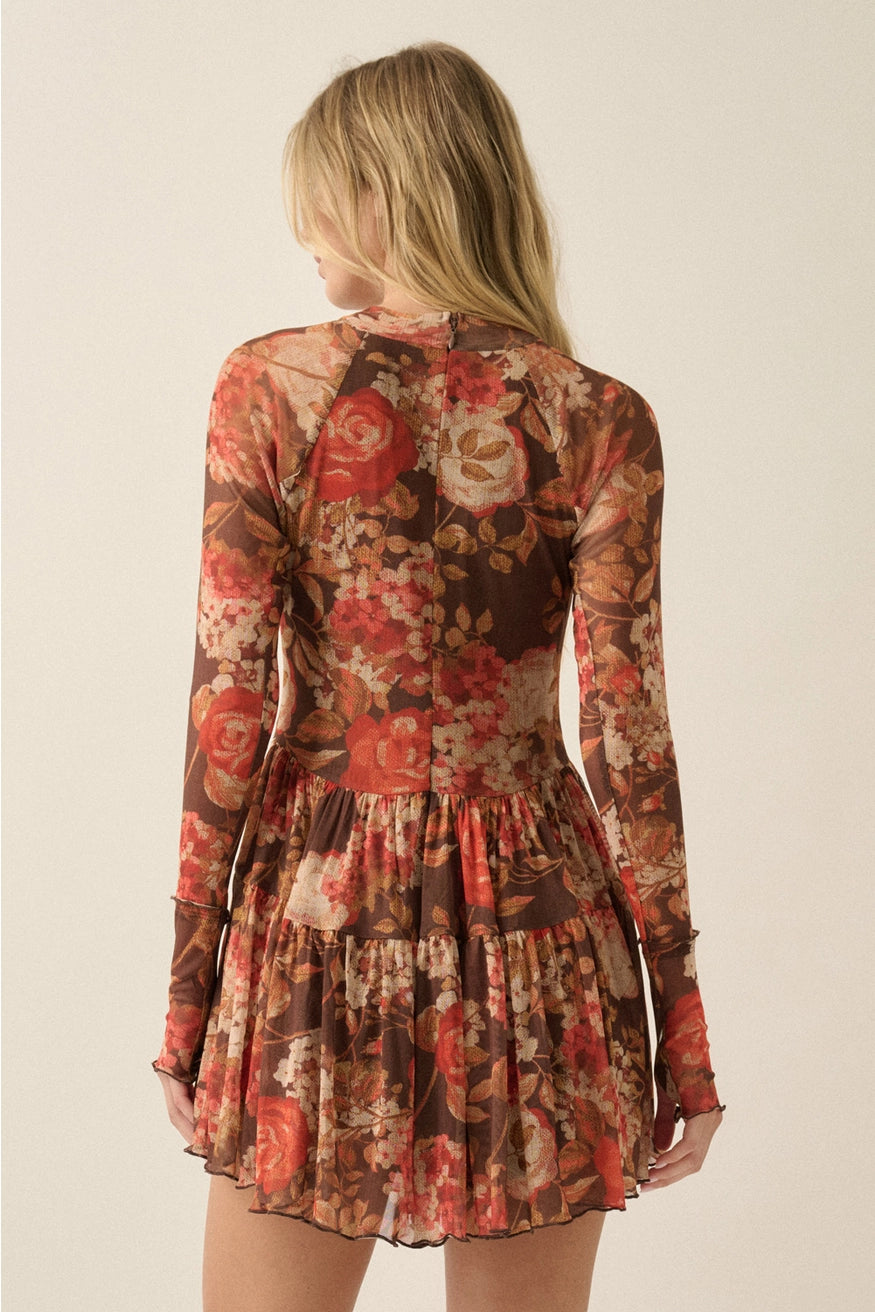 Floral Mesh Drop-Waist Romper