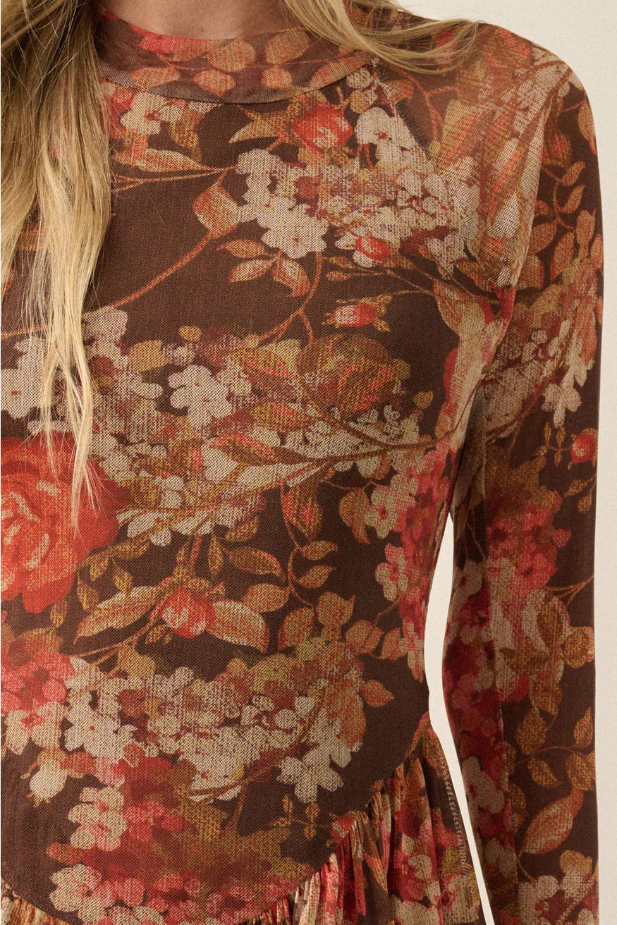Floral Mesh Drop-Waist Romper
