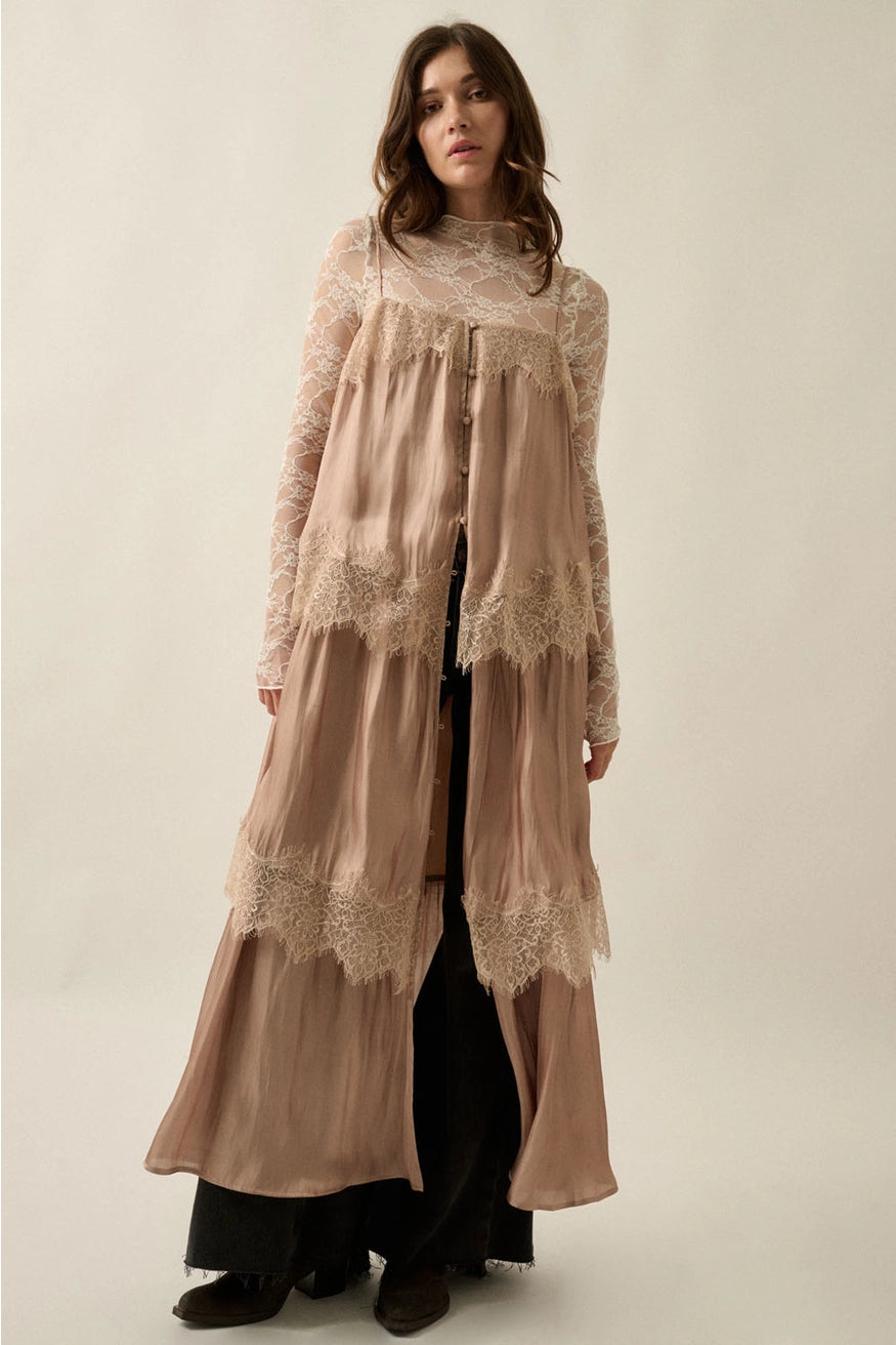 Lace Trim Tiered Maxi Dress