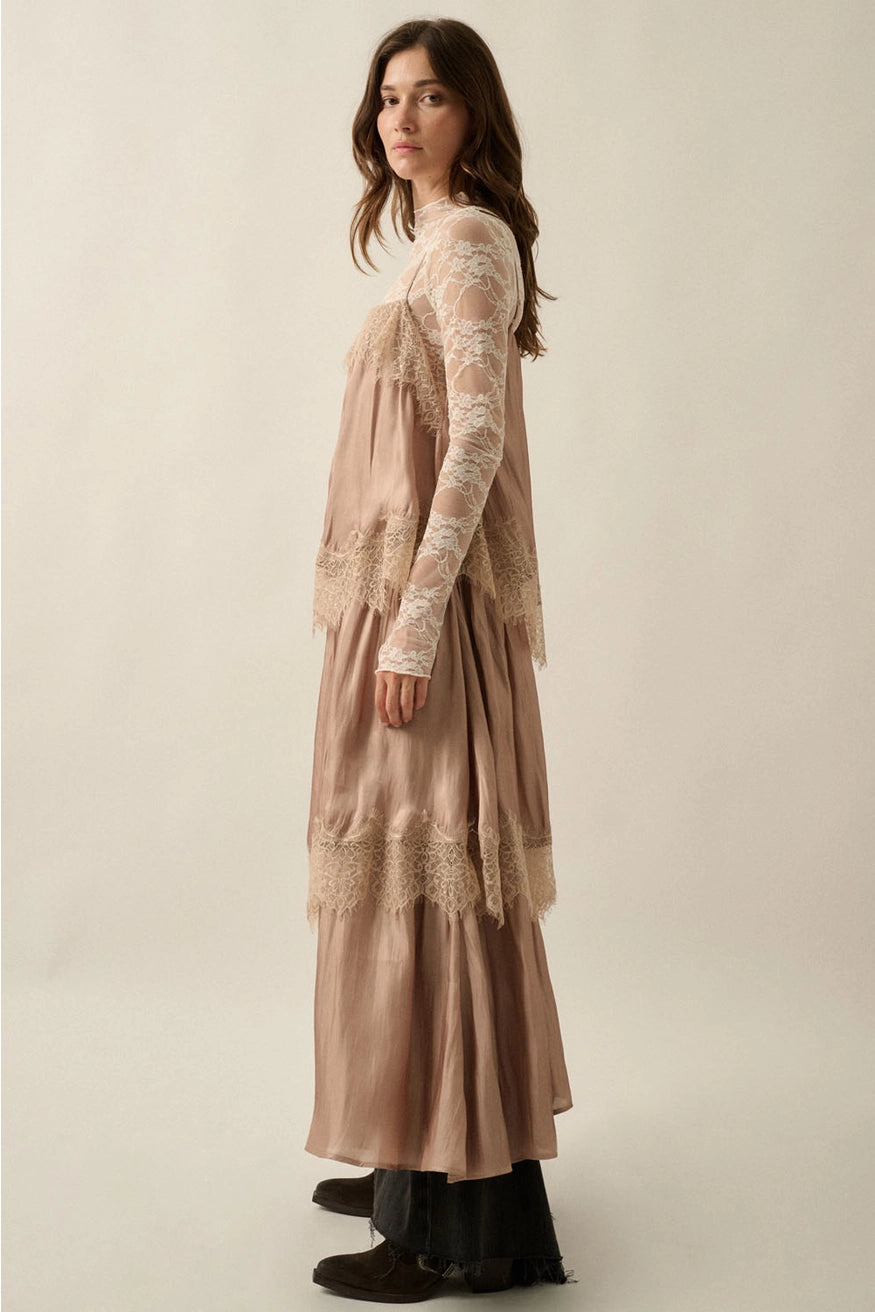 Lace Trim Tiered Maxi Dress