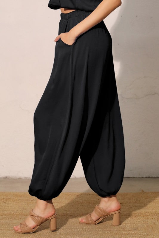 Black Satin Balloon Pants