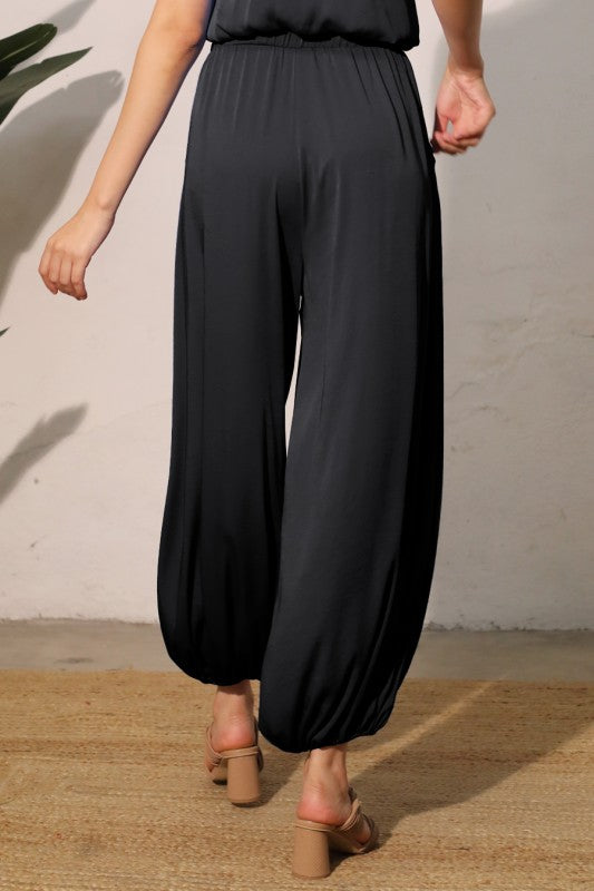 Black Satin Balloon Pants