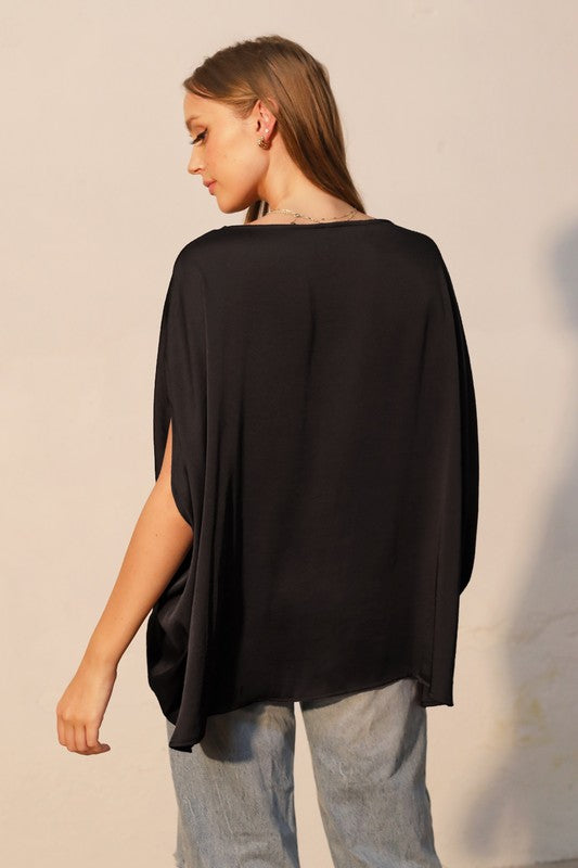 Black Draped Satin Top