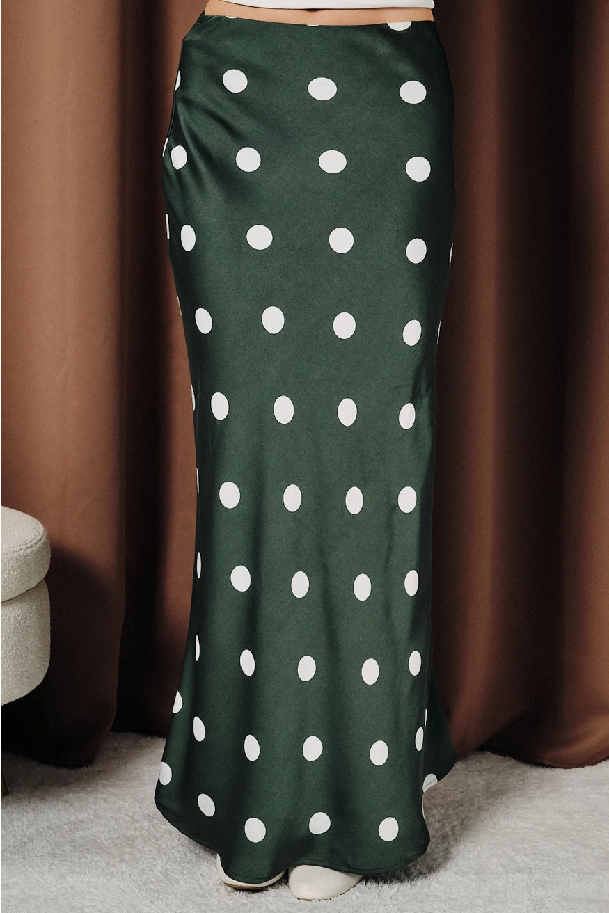 Polka Dot Satin Maxi Skirt