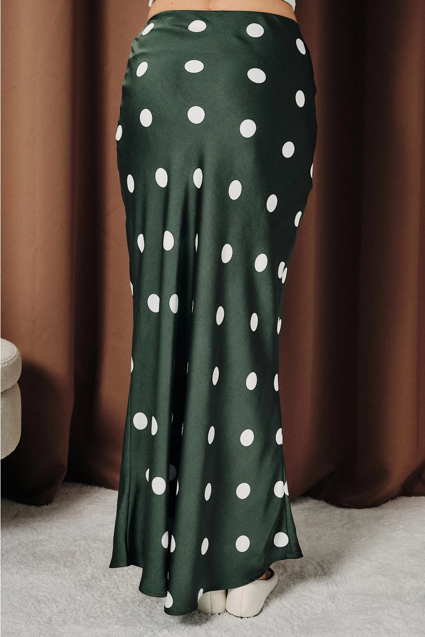 Polka Dot Satin Maxi Skirt