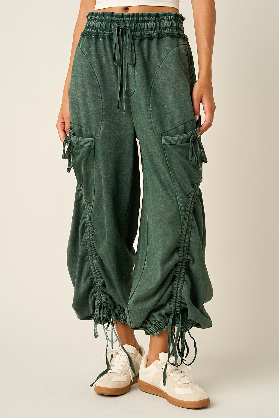 Washed Ruched Cargo Joggers