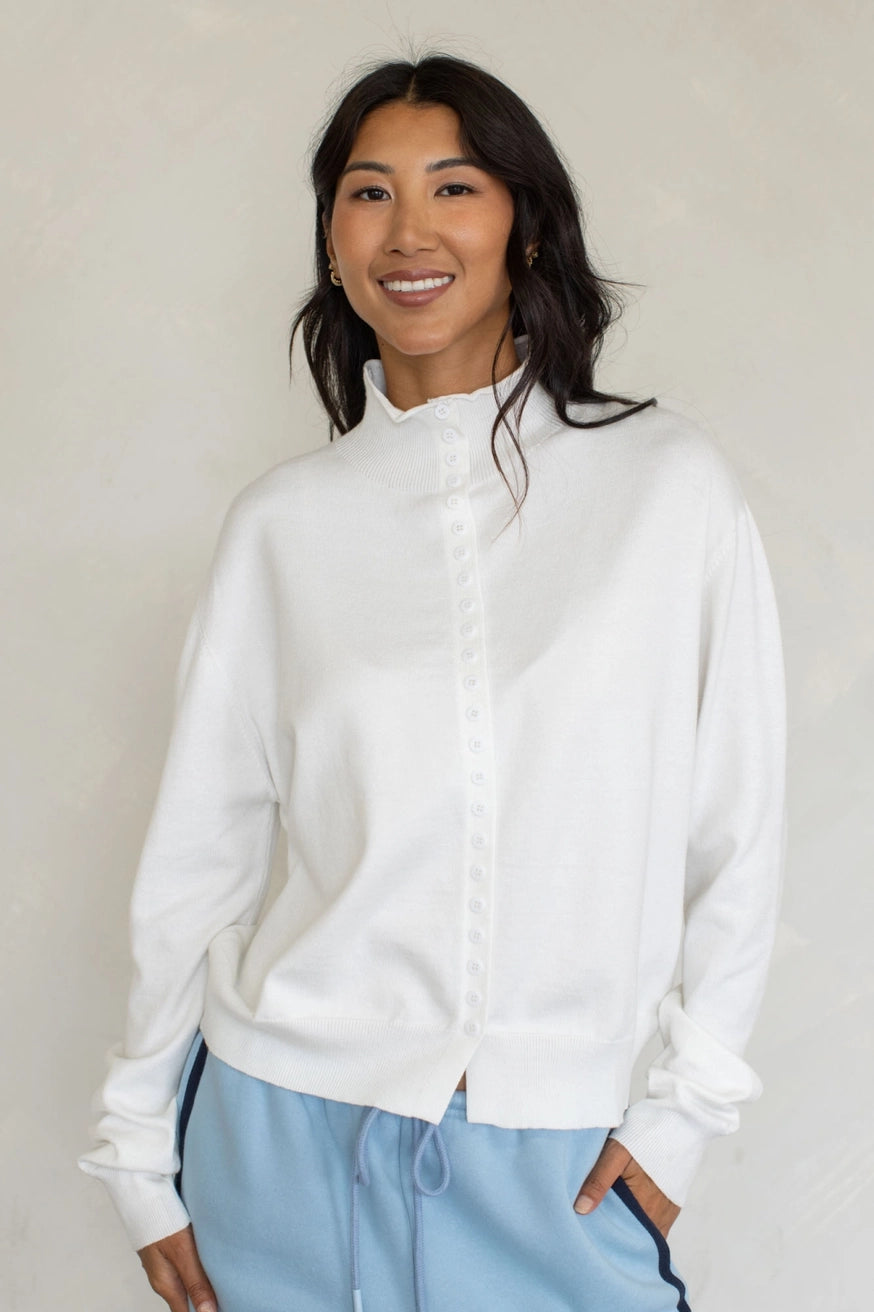 Mock Neck Button Cardigan