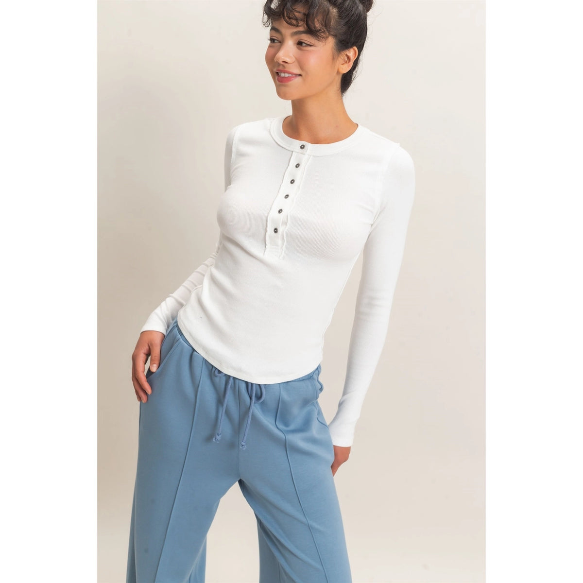 Long Sleeve Ribbed Henley