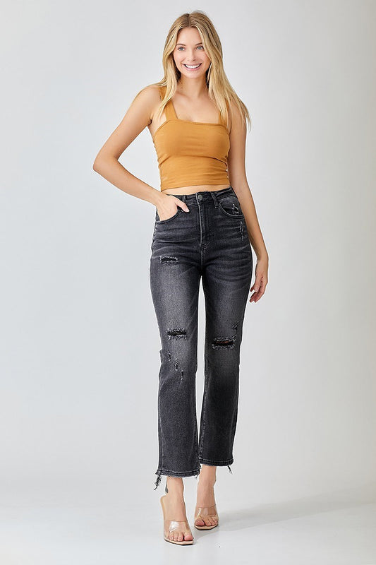 Vintage washed straight leg jeans